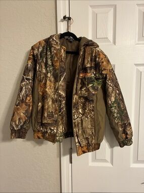 Kids Realtree Camo Puffer Jacket with Hood - Brown/Olive